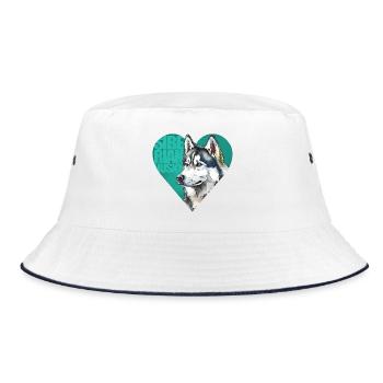 Sibirischer Husky Portrait - Bucket Hat - Weiß/Navy - Vorne