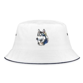 Sibirischer Husky Portrait - Bucket Hat - Weiß/Navy - Vorne