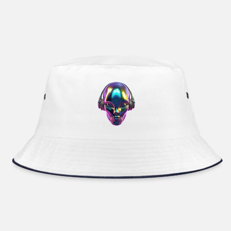 Chromatischer Alien-Kopf mit Kopfhörern Bucket Hat