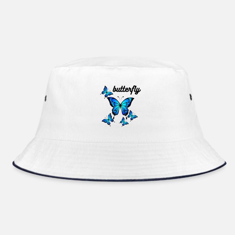 Blaue Schmetterlinge auf Mitternachtsschwarz Bucket Hat
