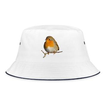 Robin sitting on branch - Bucket Hat - white/navy - Front