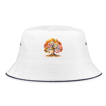 Oak with Autumn Leaves Watercolor - Bucket Hat - white/navy - Front