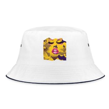 Pop Art Gelb und Pink - Bucket Hat - Weiß/Navy - Vorne