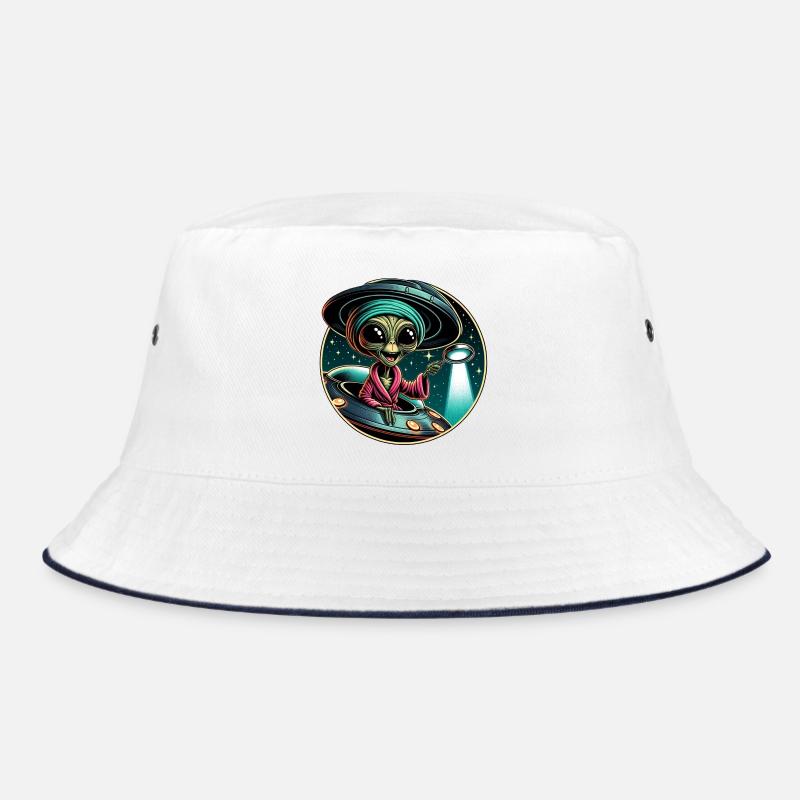Außerirdischer Detektiv im UFO-Licht - Bucket Hat - Weiß/Navy