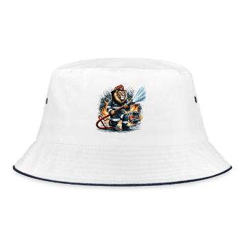 Feuerwehrauto Löwe Geschenk - Bucket Hat - Weiß/Navy - Vorne