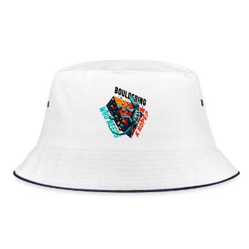 Bouldern Gecko Seil? Geschenk - Bucket Hat - Weiß/Navy - Vorne