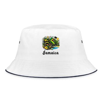 Jamaika Karibik Flaggen Design - Bucket Hat - Weiß/Navy - Vorne