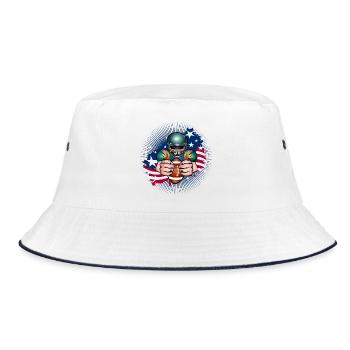 Football Spieler mit Football und USA Flagge - Bucket Hat - Weiß/Navy - Vorne
