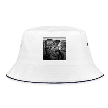 Basteibrücke Sächsische Schweiz Deutschland Poster - Bucket Hat - Weiß/Navy - Vorne