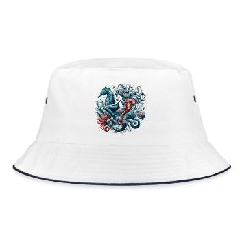 Meerjungfrau Nixe Seepferdchen Geschenk - Bucket Hat - Weiß/Navy - Vorne