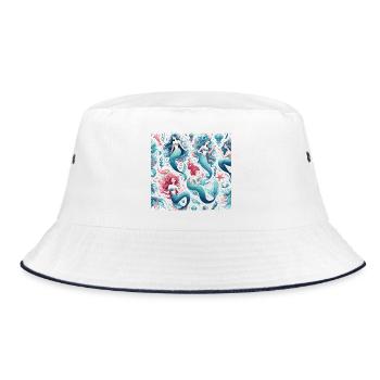Meerjungfrau Nixe Wasserfrau Muster Geschenk - Bucket Hat - Weiß/Navy - Vorne