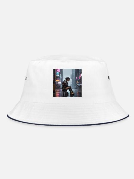 Cyberpunk Regenkämpferin - Bucket Hat - Weiß/Navy