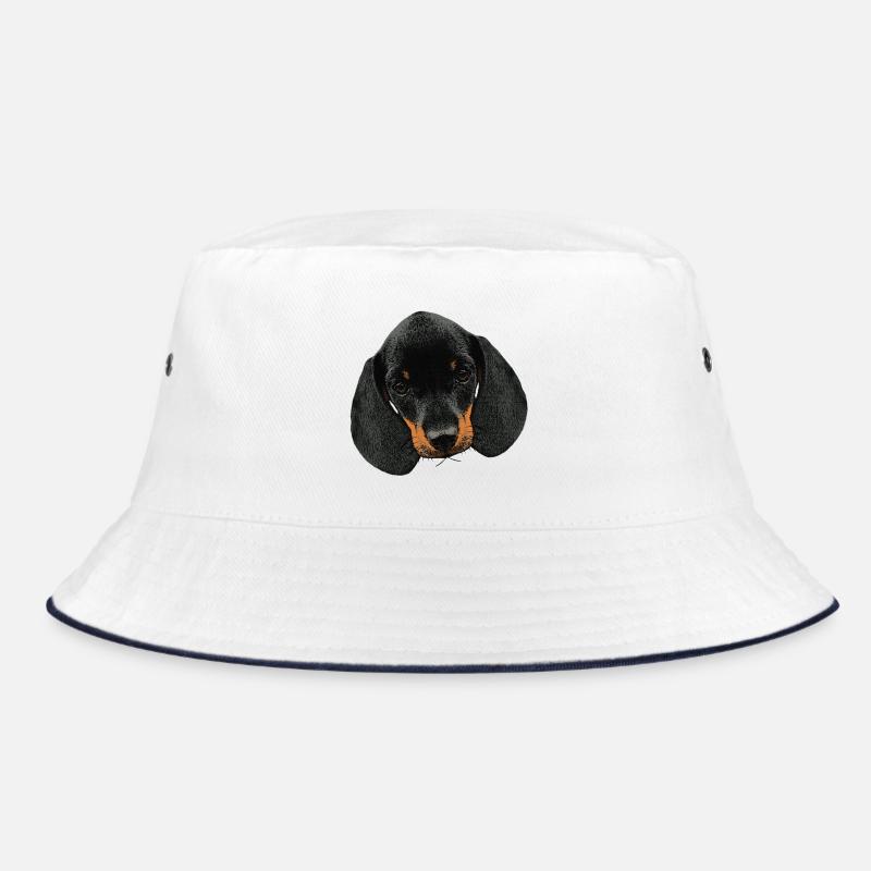 Hunde mädchen, Dackel welpe Kopf - Bucket Hat - Weiß/Navy
