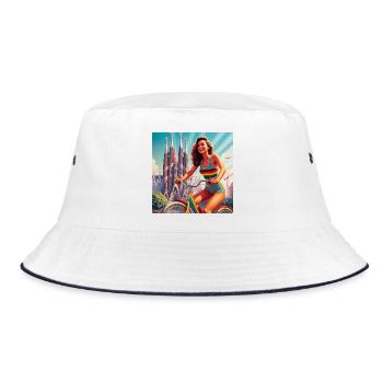 Vintage rainbow bike with pinup - Bucket Hat - white/navy - Front