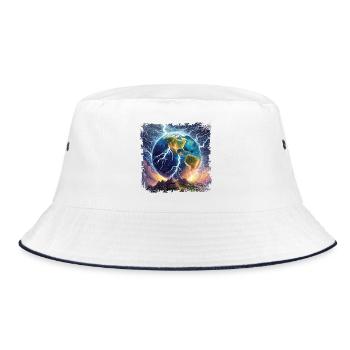 Globe strewn with lightning - Bucket Hat - white/navy - Front