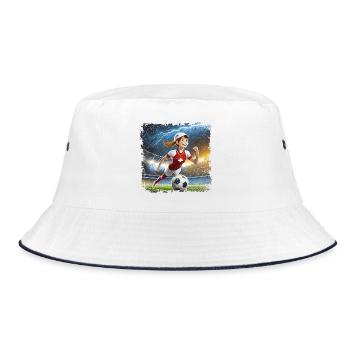 Fussballerin Comicfigur Stadion mit Blitzen - Bucket Hat - Weiß/Navy - Vorne