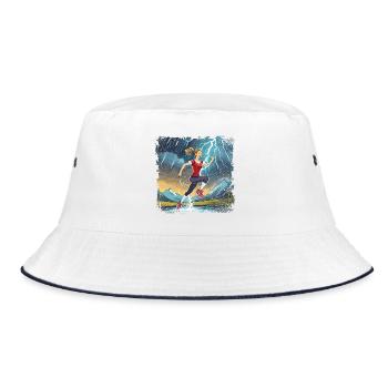 sporty woman jumping over the puddle - Bucket Hat - white/navy - Front