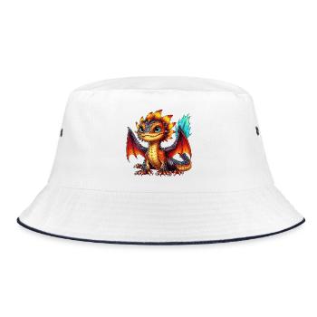 Drache - Bucket Hat - Weiß/Navy - Vorne