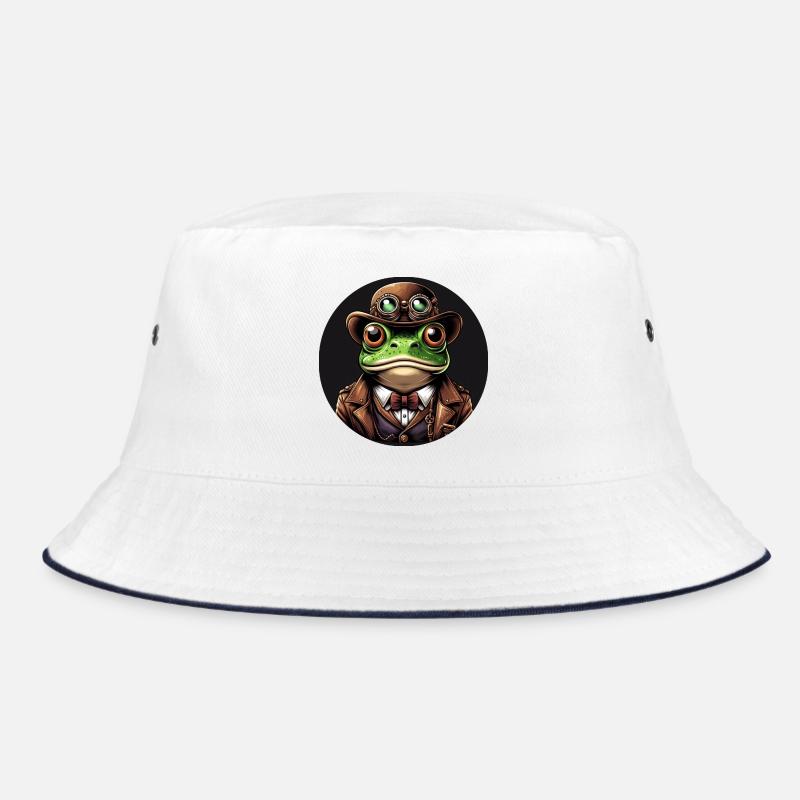 Frosch im Steampunk Outfit - Bucket Hat - Weiß/Navy