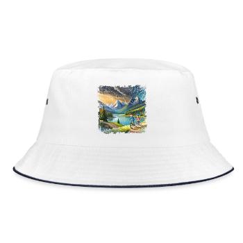 Kinder auf Fahrrädern in Berglandschaft - Bucket Hat - Weiß/Navy - Vorne
