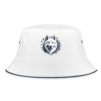 Weißer Langhaar Husky Geschenk - Bucket Hat - Weiß/Navy - Vorne