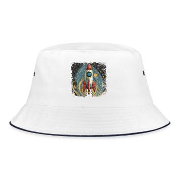 Rakete mit stylischem Design - Bucket Hat - Weiß/Navy - Vorne