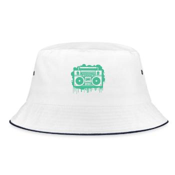 Cyan Ghettoblaster (durchsichtig) - Bucket Hat - Weiß/Navy - Vorne
