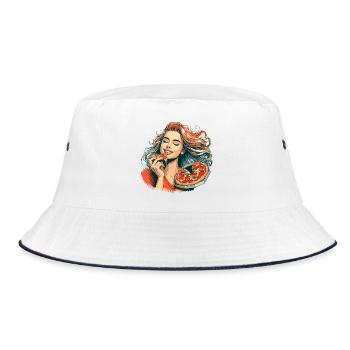 Pizza schöne Frau Blondine Geschenk - Bucket Hat - Weiß/Navy - Vorne