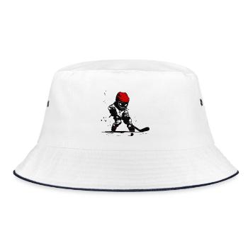 Eishockeyspieler mit rotem Helm - Bucket Hat - Weiß/Navy - Vorne