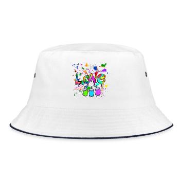 Urban Spraydose Graffiti Strassenkunst Sprayer - Bucket Hat - Weiß/Navy - Vorne