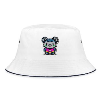 Neon Panda Cartoon Motiv - Bucket Hat - Weiß/Navy - Vorne