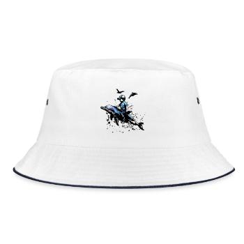 Be Wild Delfin Reiter Illustration - Bucket Hat - Weiß/Navy - Vorne