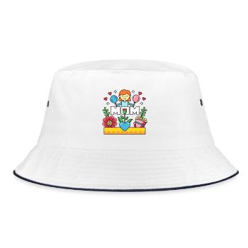 MOM Blühende Mutterliebe Cartoon - Bucket Hat - Weiß/Navy - Vorne
