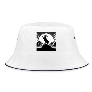 Goat with raised hoof, comic, drawing, black - Bucket Hat - white/navy - Front