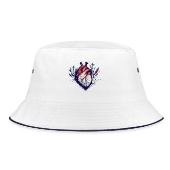 Herz aus Blättern und Ranken - Bucket Hat - Weiß/Navy - Vorne