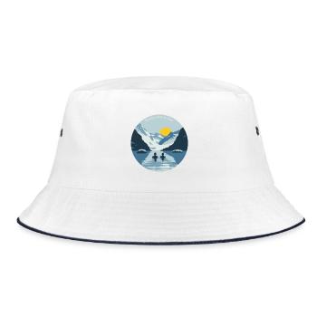 Two people taking an ice bath in the cold mountains - Bucket Hat - white/navy - Front