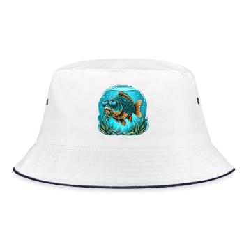 Carp with sunglasses - Bucket Hat - white/navy - Front