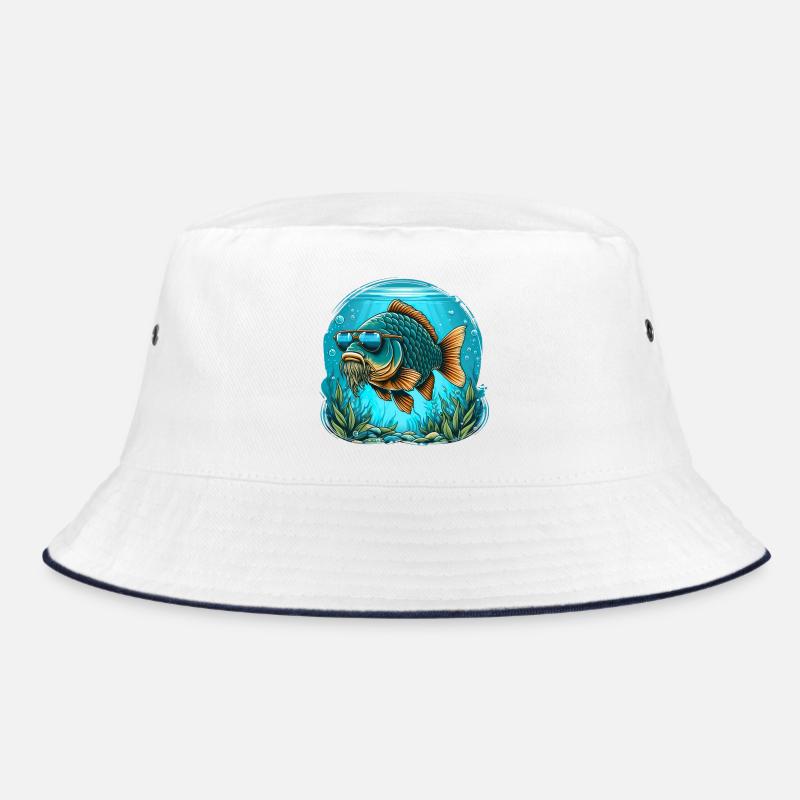 Karpfen mit Sonnenbrille - Bucket Hat - Weiß/Navy
