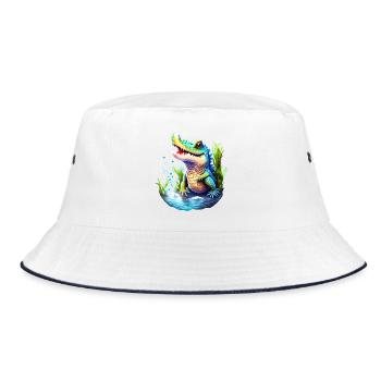 Kunterbuntes Unterwasser Krokodil - Bucket Hat - Weiß/Navy - Vorne
