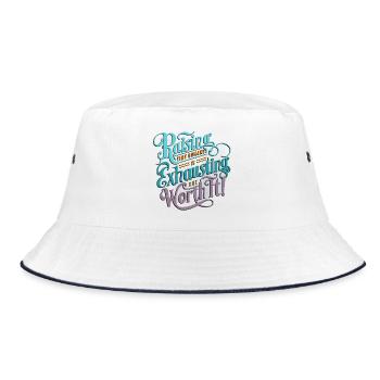 Die Erziehung winziger Menschen ist anstrengend, aber es lohnt sich! - Bucket Hat - Weiß/Navy - Vorne