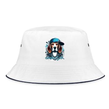 Beagle Gangsta Dog Cappy Gift - Bucket Hat - white/navy - Front