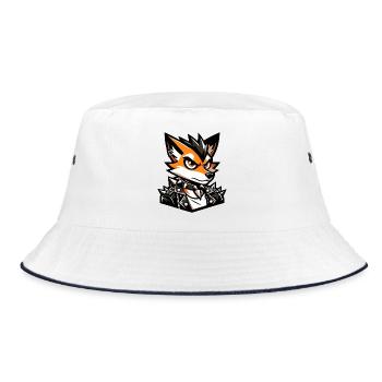 A cartoon style punk rock fox - Bucket Hat - white/navy - Front