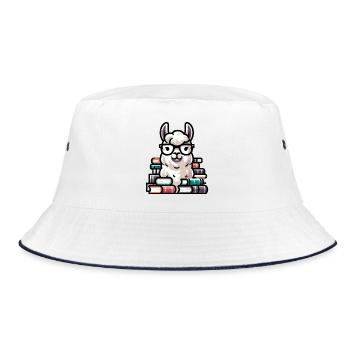 Bookworm Llama: The Literary Alpaca - Bucket Hat - white/navy - Front