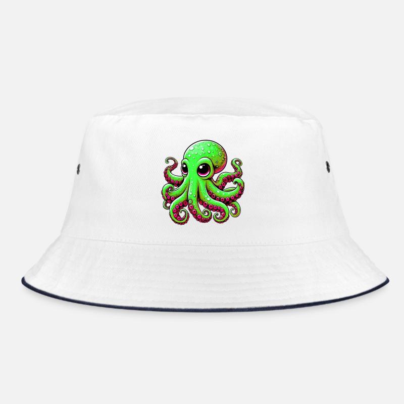 Krake - Bucket Hat - Weiß/Navy