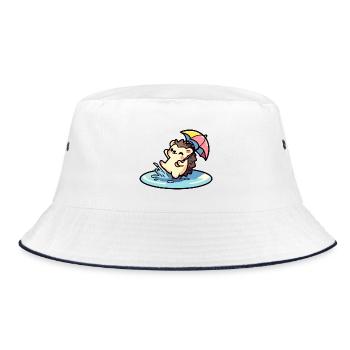 Hedgehog Puddle Party: The Rainy Day Reveler - Bucket Hat - white/navy - Front