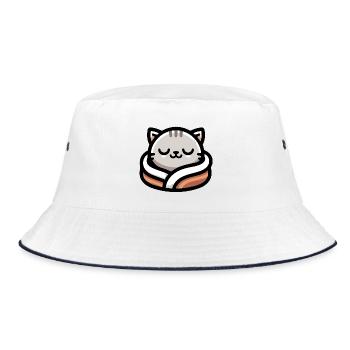 Schlummerpfoten: Der verträumte Tabby - Bucket Hat - Weiß/Navy - Vorne
