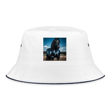Mächtiges schwarzes Pferd - Bucket Hat - Weiß/Navy - Vorne