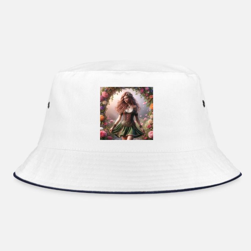 Keltische Frau in einem Blumenbogen Bucket Hat