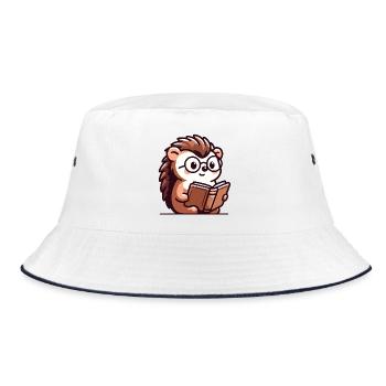 Bookish Hedgehog: The Tiny Scholar - Bucket Hat - white/navy - Front