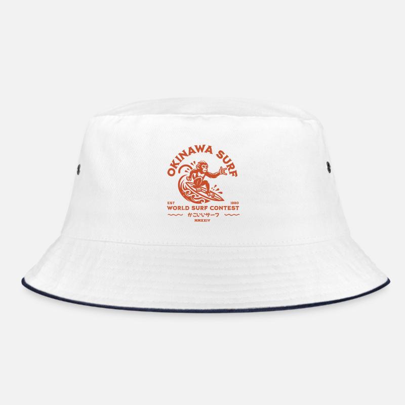 Okinawa Surf Monkey (kakoii surf) - Bucket Hat - Weiß/Navy